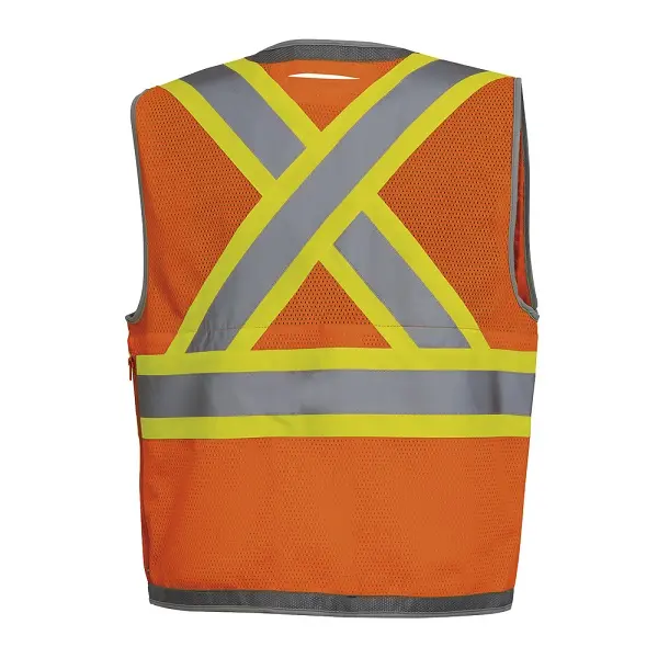 Amsal Inc. - Pioneer Hi-Viz mesh back zip front surveyors safety vest orange V1010250_back.webp