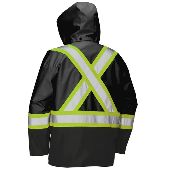 Amsal Inc - Forcefield rain jacket with reflective stripes black 023-HVRJBK_back.webp