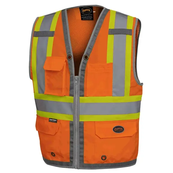 Pioneer hi-viz mesh back zip front surveyor's safety vest