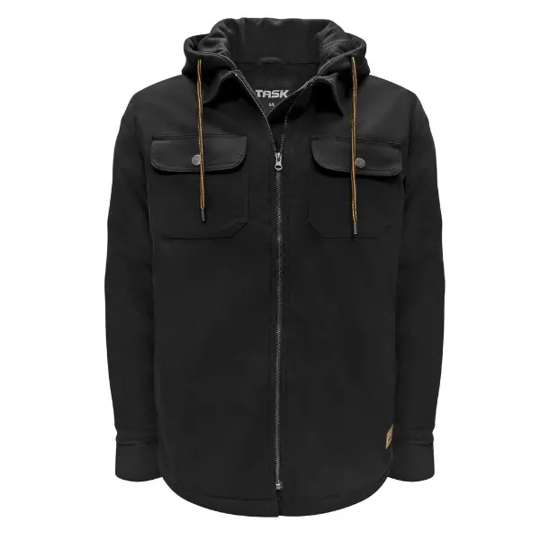 Task jacket with sherpa lining and hood