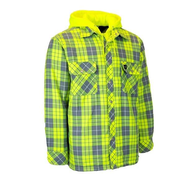 Forcefield plaid quilted flannel shirt jacket with hood