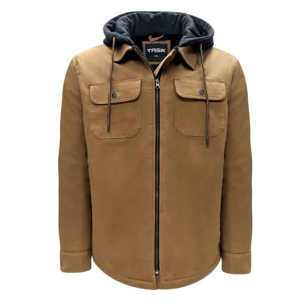 Task jacket with sherpa lining and hood