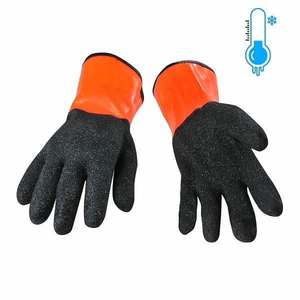 Lined PVC glove with coral grip coating