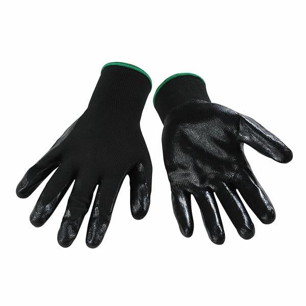 Polyester glove with black nitrile palm