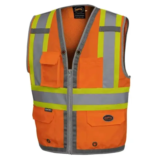 Pioneer hi-viz mesh back zip front surveyor's safety vest